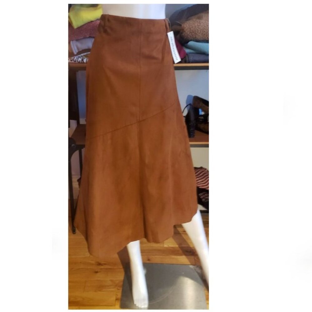 NWT camel brown faux suede asymetrical midi skirt size 10-12 Large
